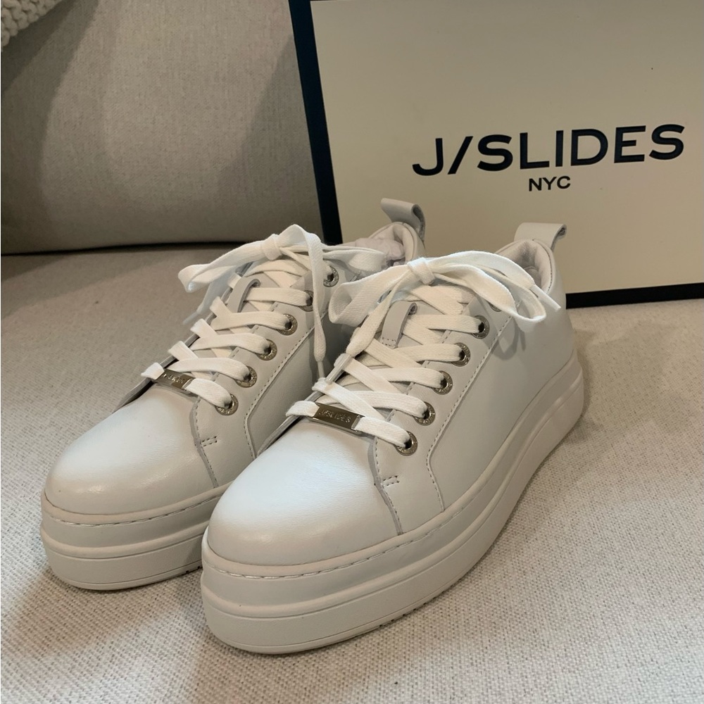 J Slides NOCA White Leather Platform Tennis Shoes NWT
